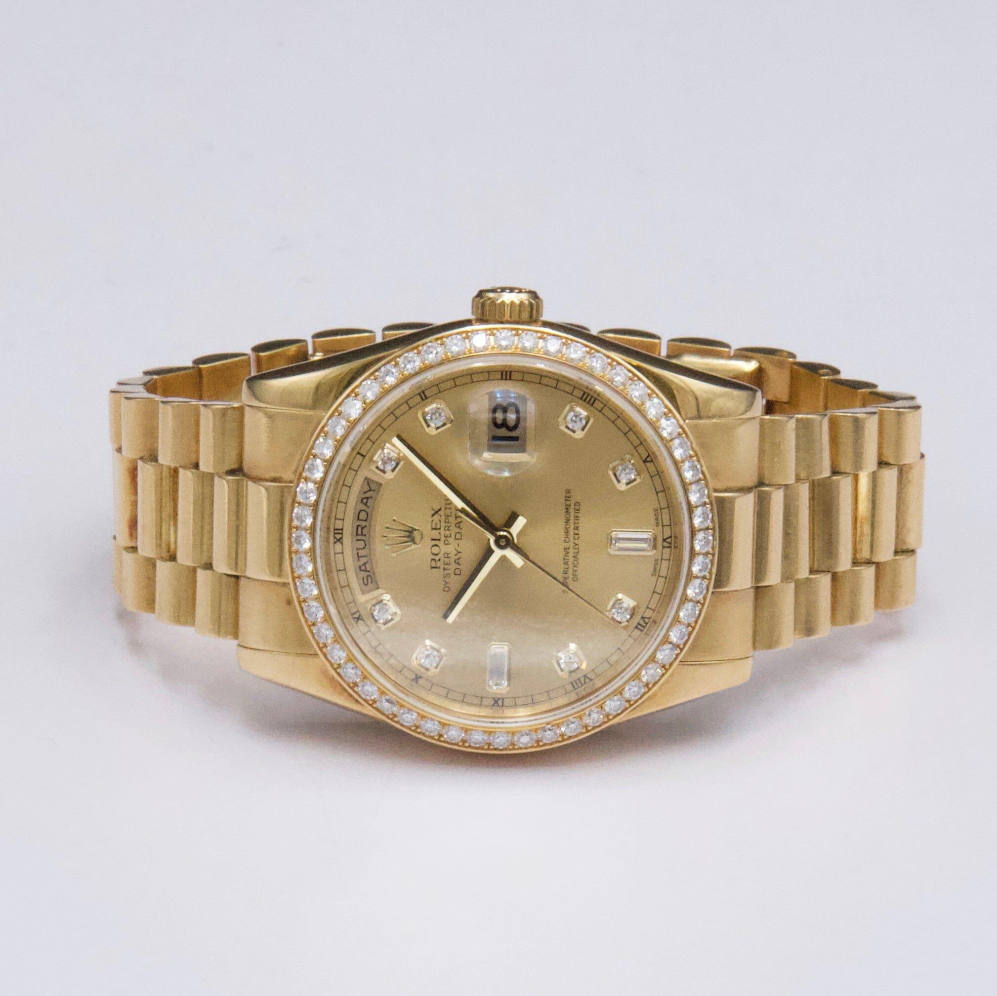 De los hombres Rolex Day-Date 118348 Esfera Diamante Oro Amarillo 18K Reloj Caballero Caja Papeles