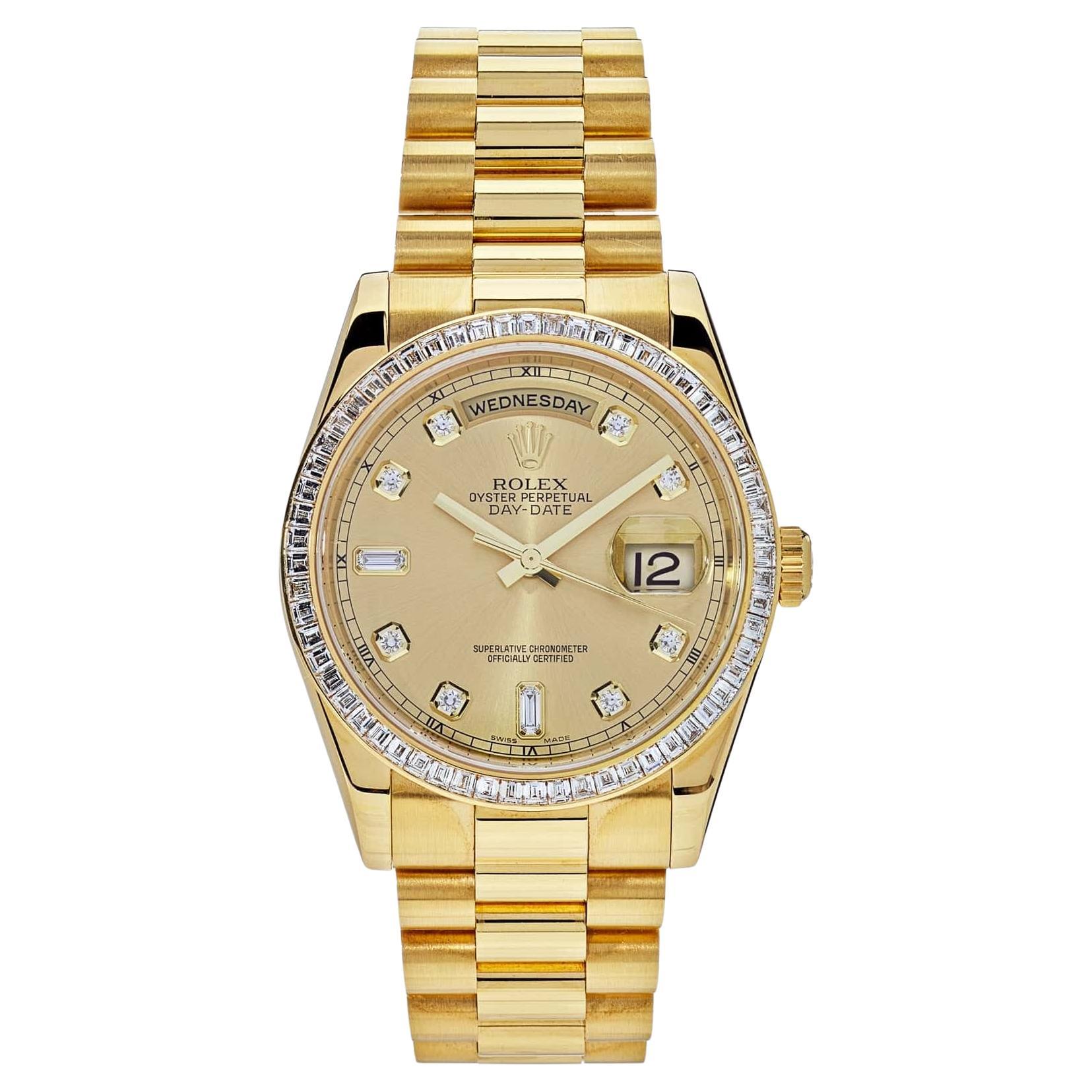 Rolex Day-Date 118398BR Yellow Gold Diamond Bezel Champagne Diamond Dial