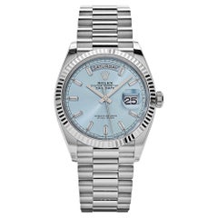Rolex Day-Date 128236 Platino Esfera Baguette Azul Hielo