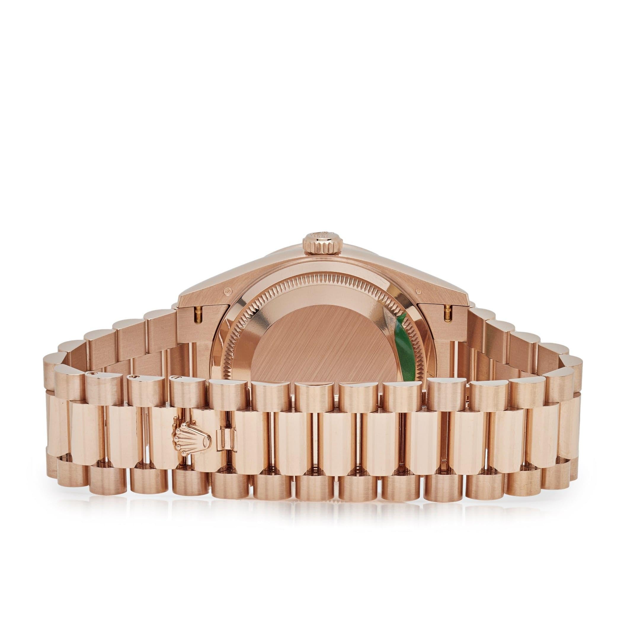 Rolex Day-Date 128345RBR Rose Gold Rainbow Diamond Pave Dial (2021) In Excellent Condition For Sale In New York, NY