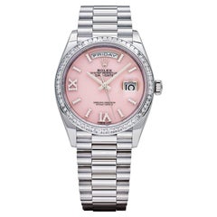 Used Rolex Day-Date 128396TBR Platinum Pink Opal Diamond Dial and Bezel (2023)
