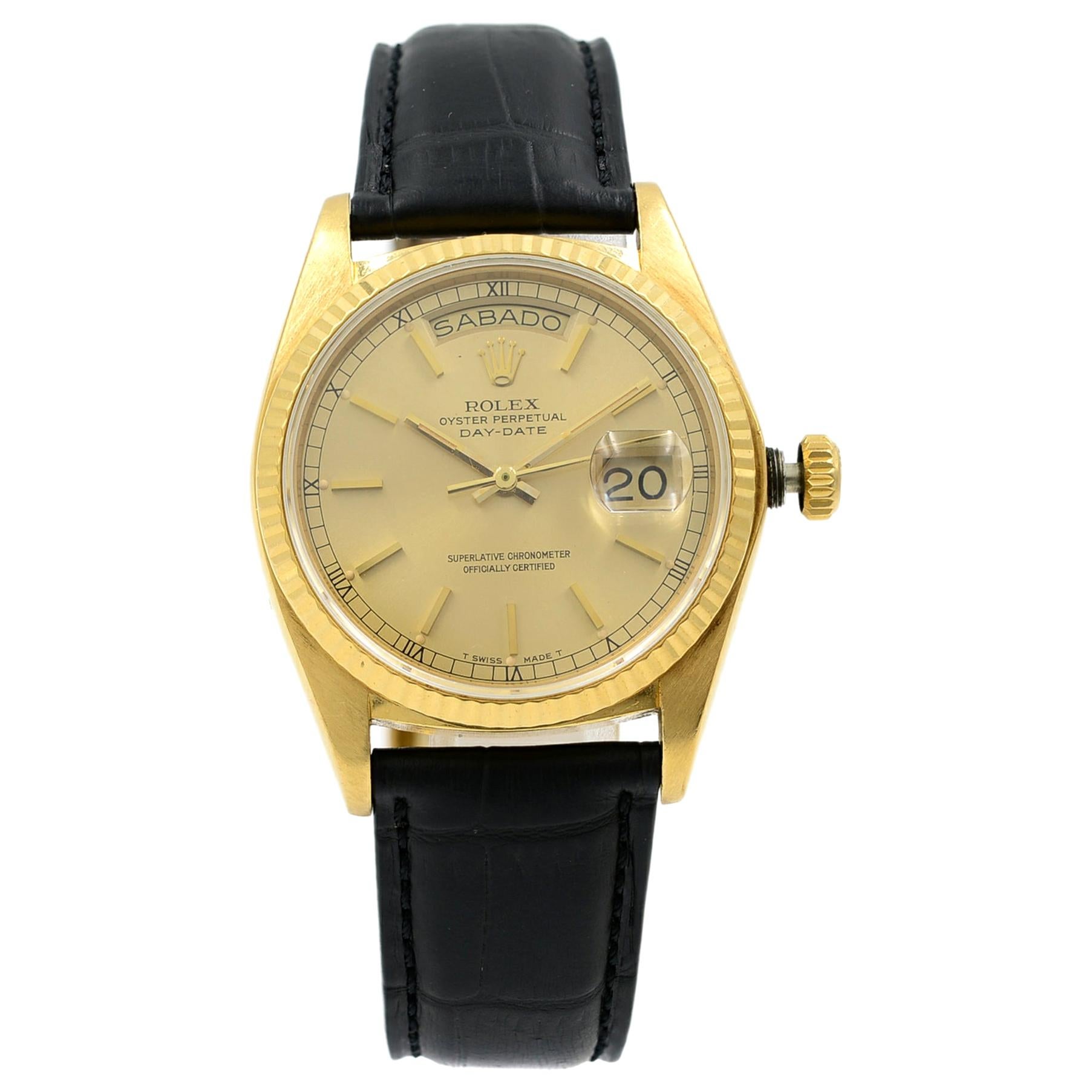 Rolex Day-Date 18 Karat Gold Champagne Spanish Calendar Automatic Watch 18038
