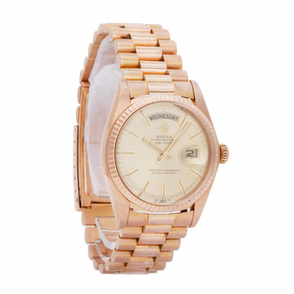 Rolex Day-Date 1803 18 Karat Rose Gold Dial Auto Watch, circa 1972 In Excellent Condition For Sale In Miami, FL