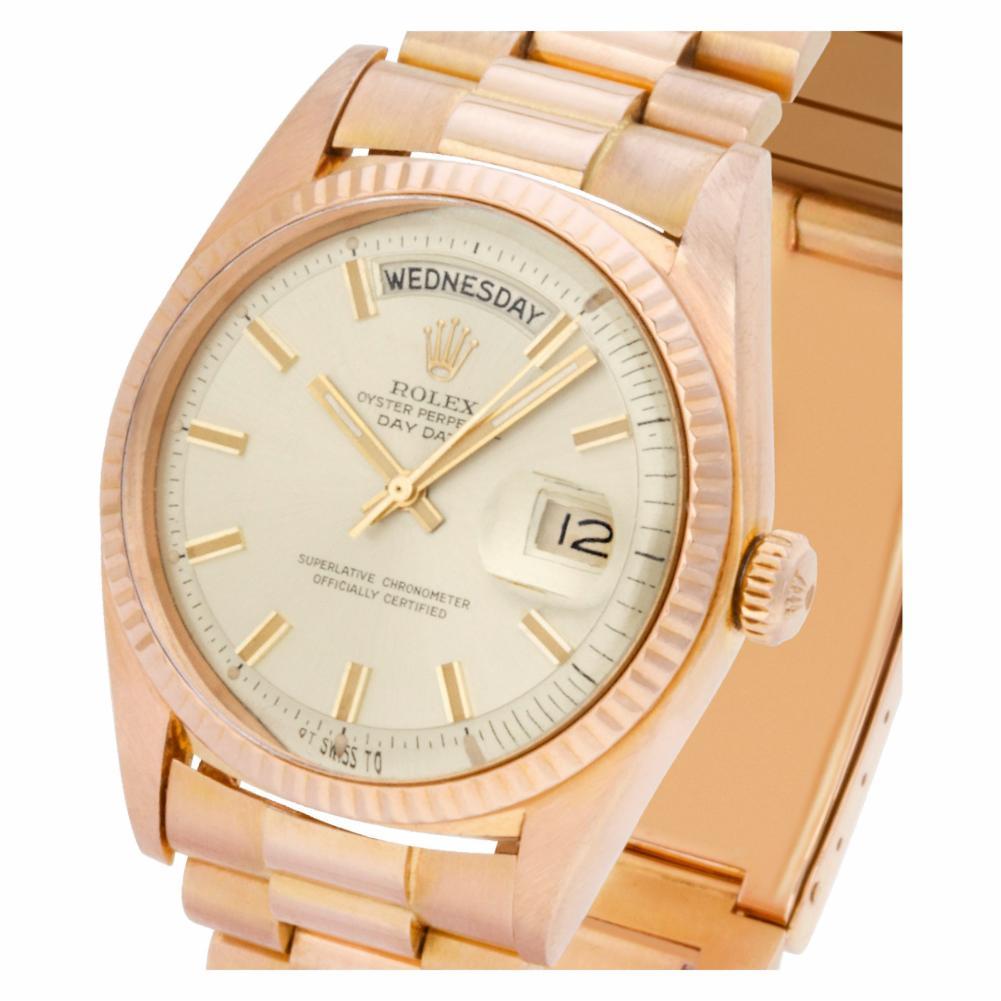 Rolex Day-Date 1803 18 Karat Rose Gold Dial Auto Watch, circa 1972 For Sale 1