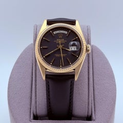 Rolex Day Date 1803 36mm Pie Pan Matte Black Dial 18k Yellow Gold Leather Strap