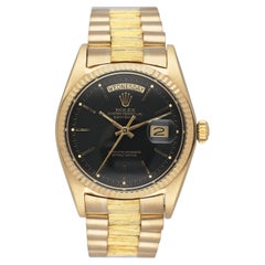 Vintage Rolex Day Date 1803 Black Dial Bark Finish 18K Yellow Gold Mens Watch