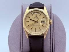 Rolex Day Date 1803 Champagne Pie Pan Dial 18k Yellow Gold Custom Leather Strap