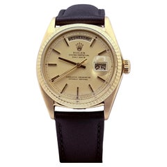 Rolex Day Date 1803 Champagne Pie Pan Dial 18k Yellow Gold Custom Leather Strap