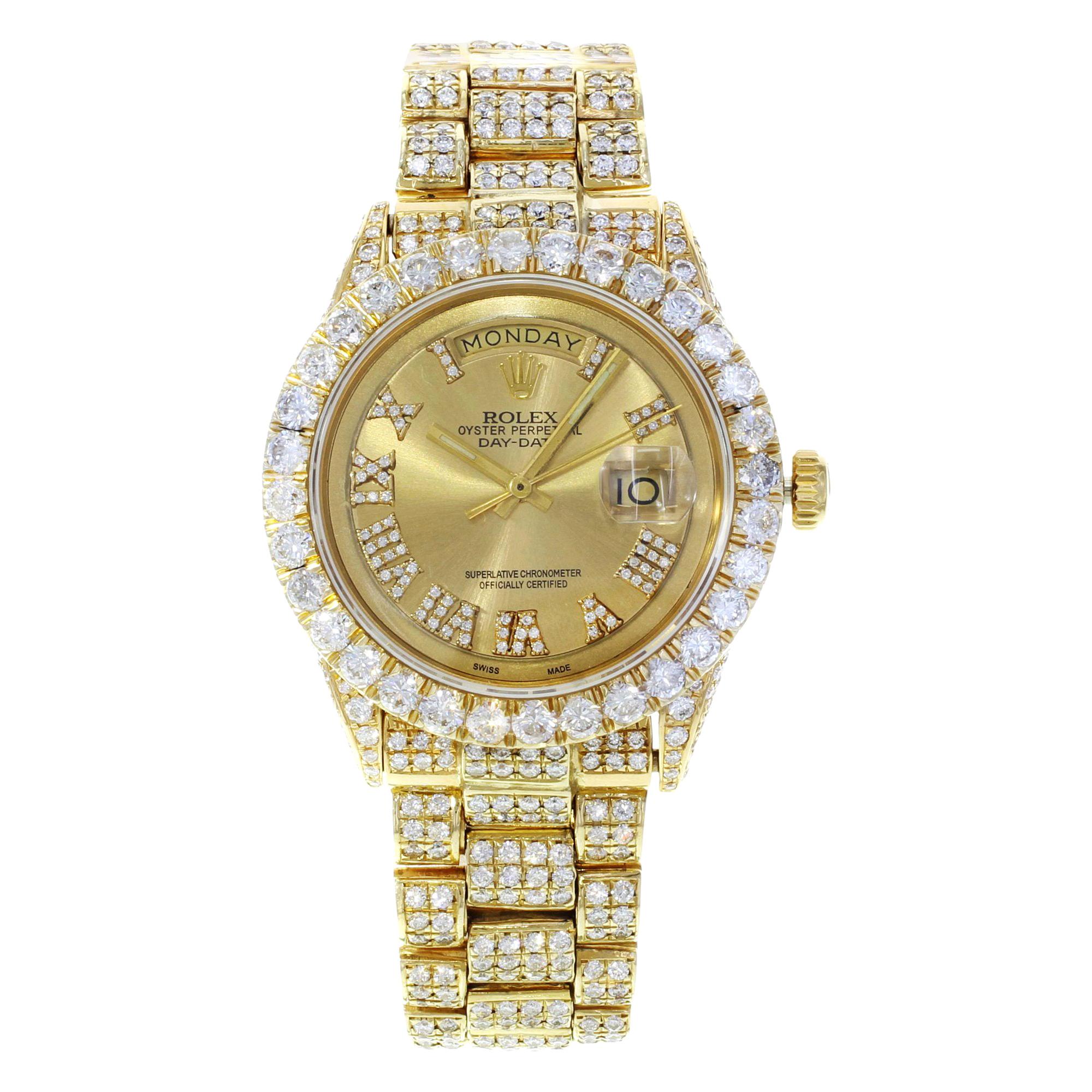 Rolex Day Date 1803 Gold Champagne Dial Custom Diamond 16 Carat Men's Watch