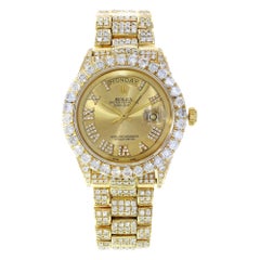 Retro Rolex Day Date 1803 Gold Champagne Dial Custom Diamond 16 Carat Men's Watch