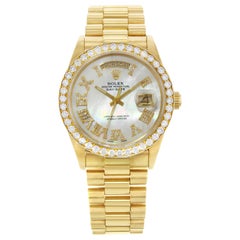 Rolex Day-Date 18038 18 Karat Gold 1982 Custom MOP Diamond Dial Men's Watch