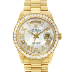 Rolex Day-Date 18038 18 Karat Gold 1982 Custom MOP Diamond Dial Men's Watch