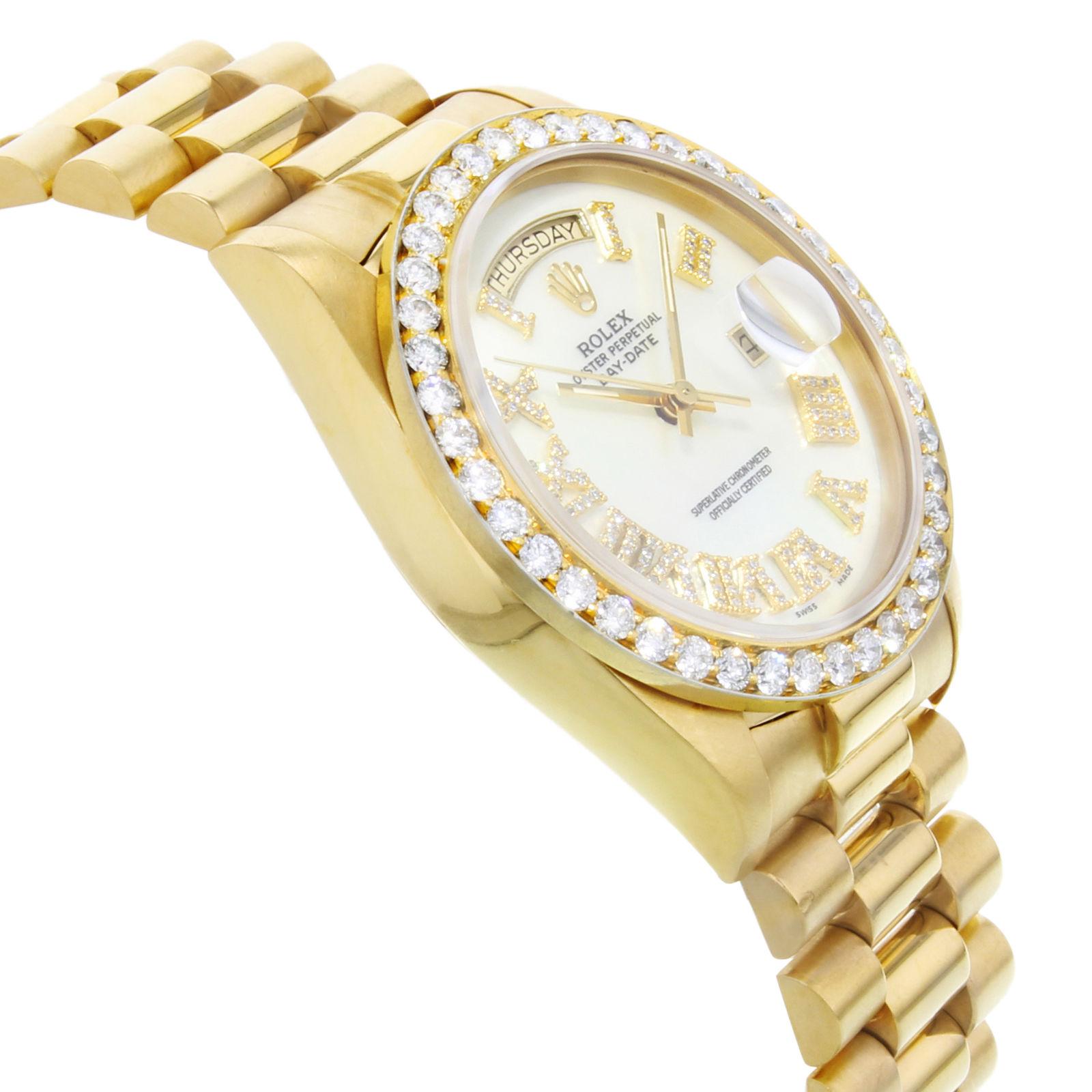 Rolex Day-Date 18038 18 Karat Gold 1982 Custom MOP Diamond Dial Men's Watch 1