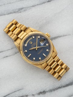 Rolex Day-Date 18038 18K YG Matte Blue Factory Diamond Dial 1986