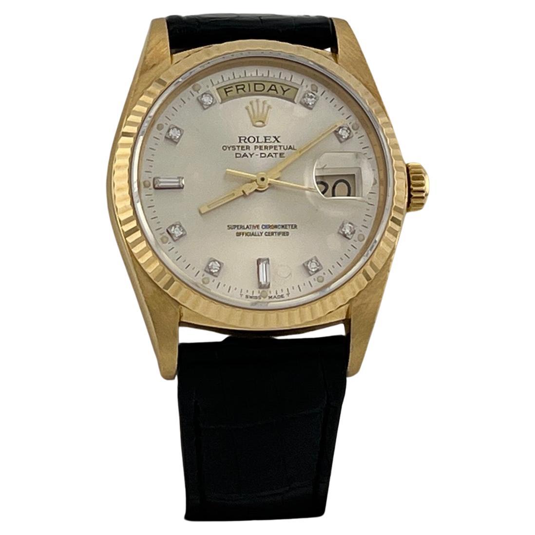 Rolex Day Date 18038 36mm Fabrik Diamant-Zifferblatt und Lederband 18k Gelbgold im Angebot