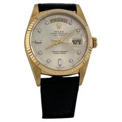 Rolex Day Date 18038 36mm Factory Diamond Dial and Leather Strap 18k Yellow Gold