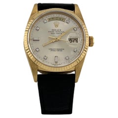 Rolex Day Date 18038 36mm Factory Diamond Dial and Leather Strap 18k Yellow Gold