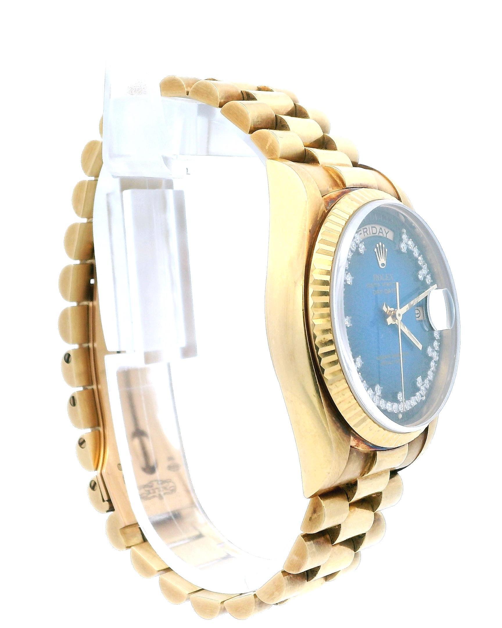 Rolex Day-Date 18038 Blau String Diamant-Zifferblatt im Zustand „Gut“ im Angebot in Great Neck Plaza, NY