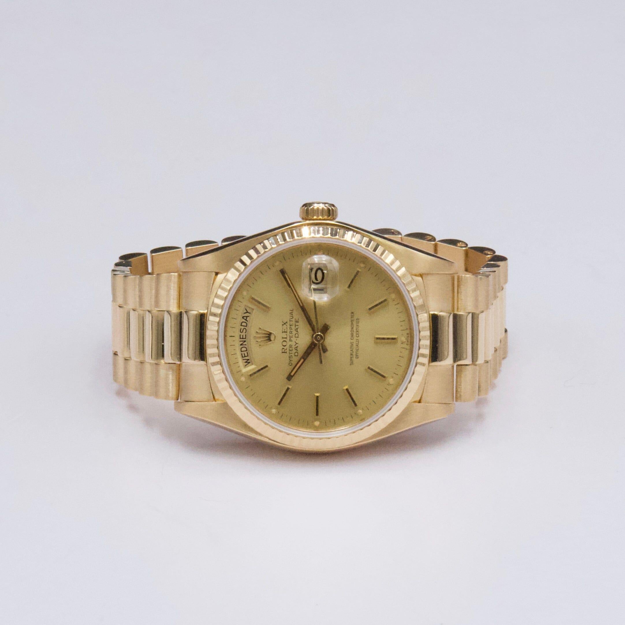 Rolex Day Date 18038 Champagne Or jaune 18K Montre homme Pour hommes en vente