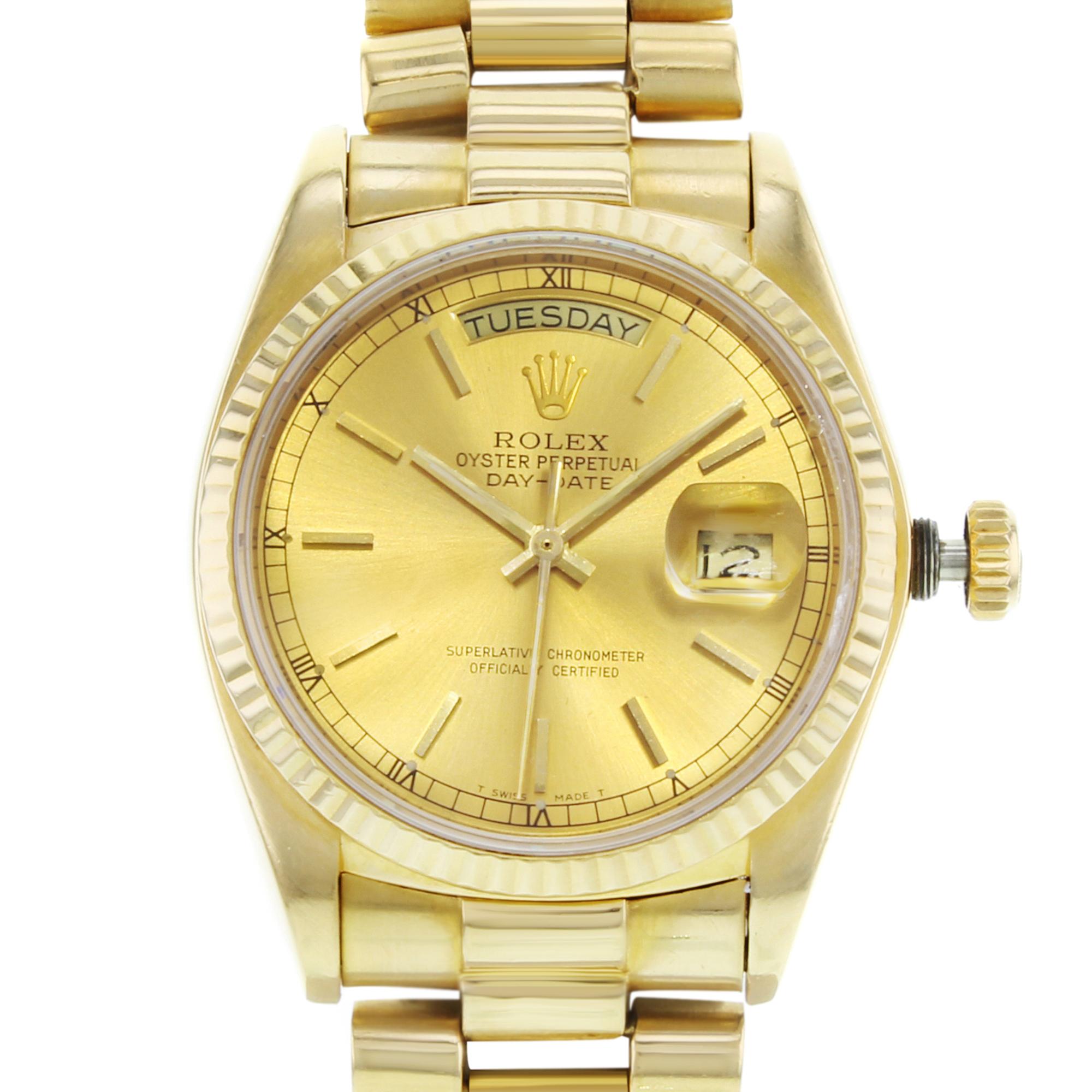 Rolex Day-Date 18038 18K Yellow Gold 1979 Champagne Dial Automatic Men's Watch