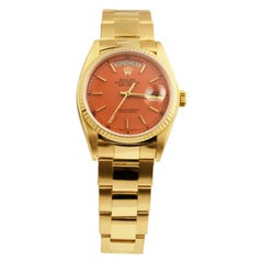 Rolex Day-Date 18038 President 18k Gold Fluted Bezel Orange Bezel Watch
