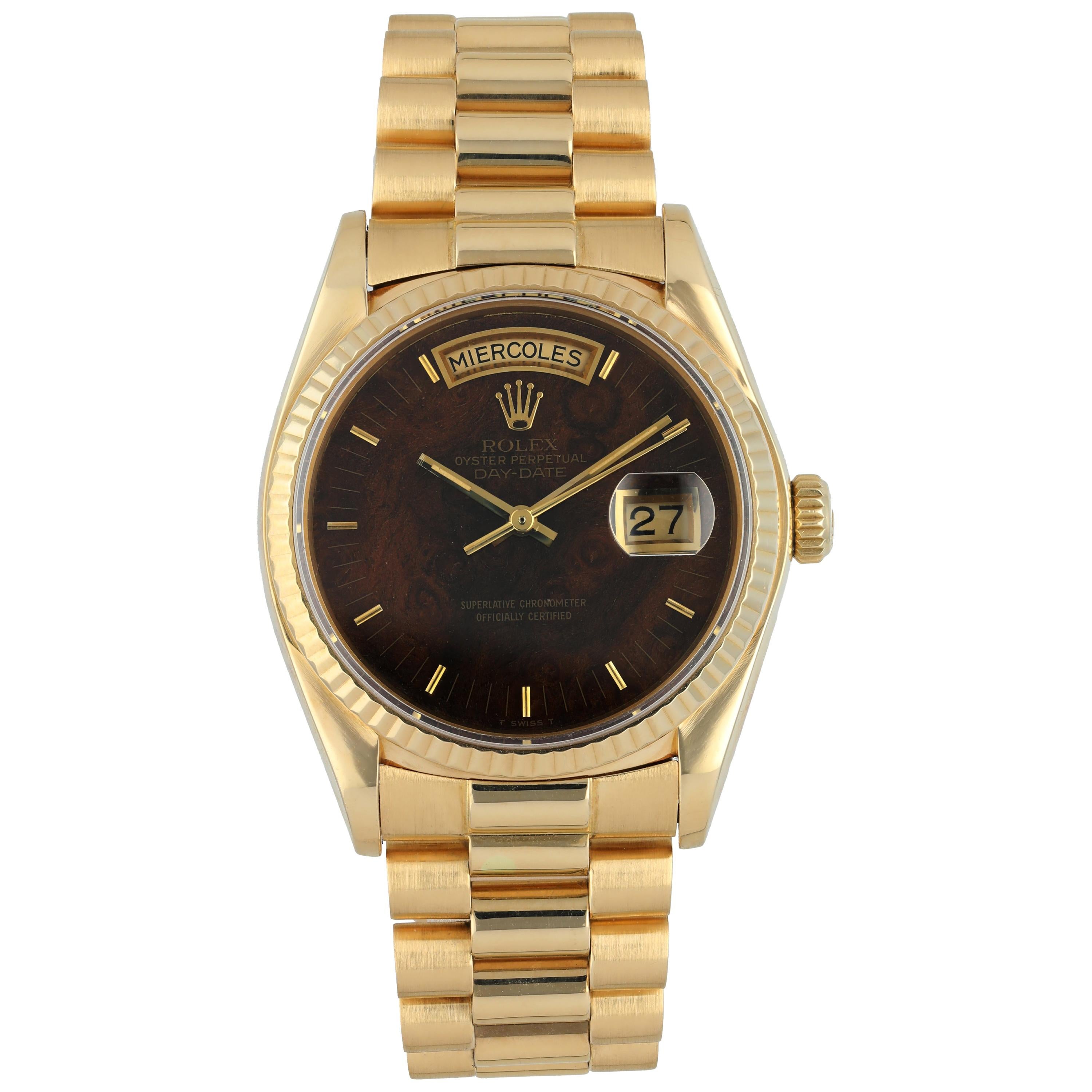 Rolex Day Date 18038 Wood Dial President Men's Watch For Sale