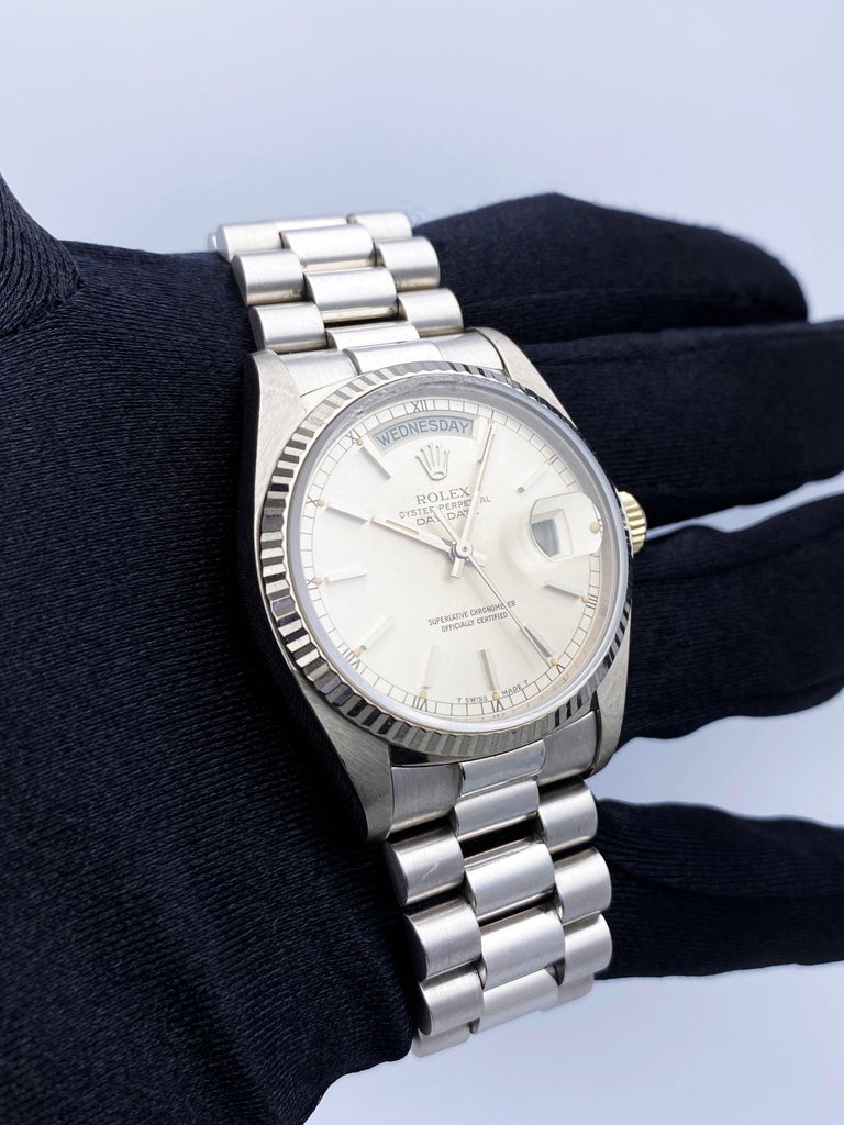 Rolex DayDate 18039 18K Weißgold Herrenuhr im Angebot bei 1stDibs