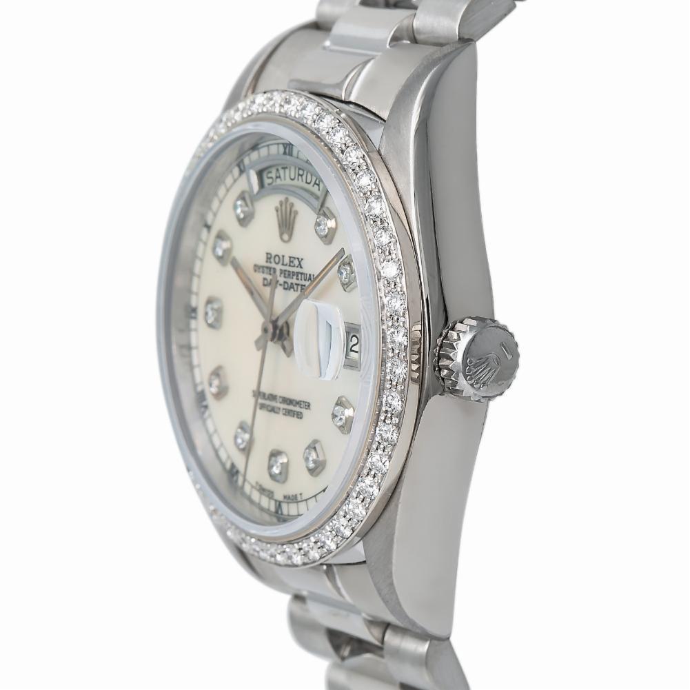 Men's Rolex Day-Date President White Gold 18039 Automatic Watch Diamond Dial & Bezel For Sale