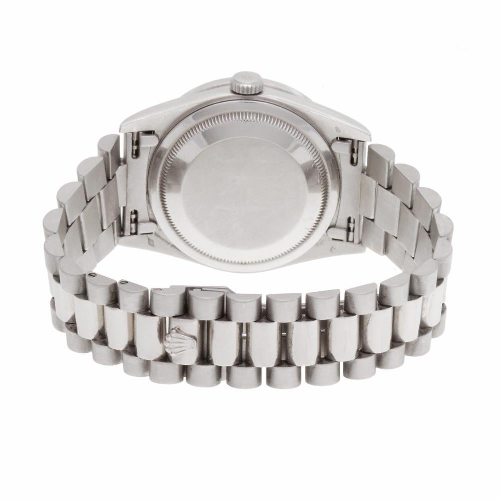 Rolex Day-Date 18206 Platinum Original Diamonds Silver Dial Auto Watch, 1993 Damen im Angebot