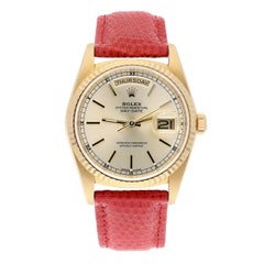 Rolex Day-Date 18238 18K Yellow Gold Watch 36m Fluted Bezel Silver Dial Unisex