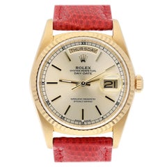 Rolex Day-Date 18238 18K Yellow Gold Watch 36m Fluted Bezel Silver Dial Unisex