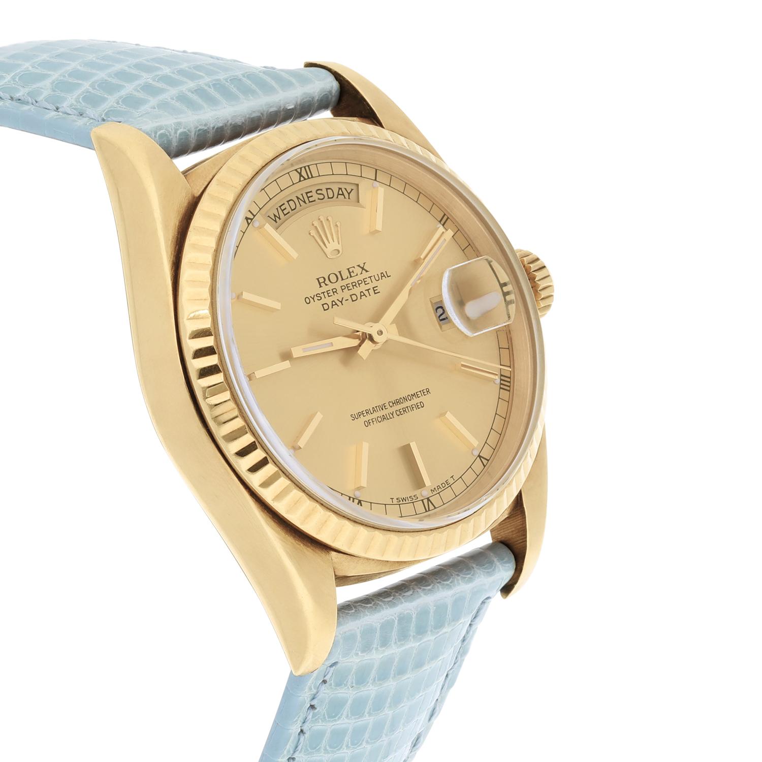 Rolex Day-Date 18238 36mm 18K Yellow Gold Watch Fluted Bezel Champagne Dial For Sale 1