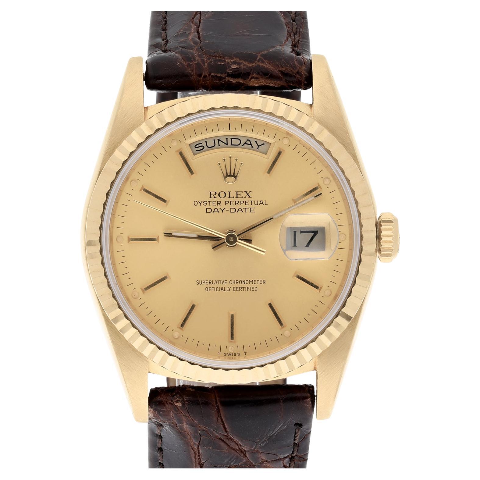 Rolex Day-Date 18238 36mm 18K Yellow Gold Watch Fluted Bezel Champagne Dial