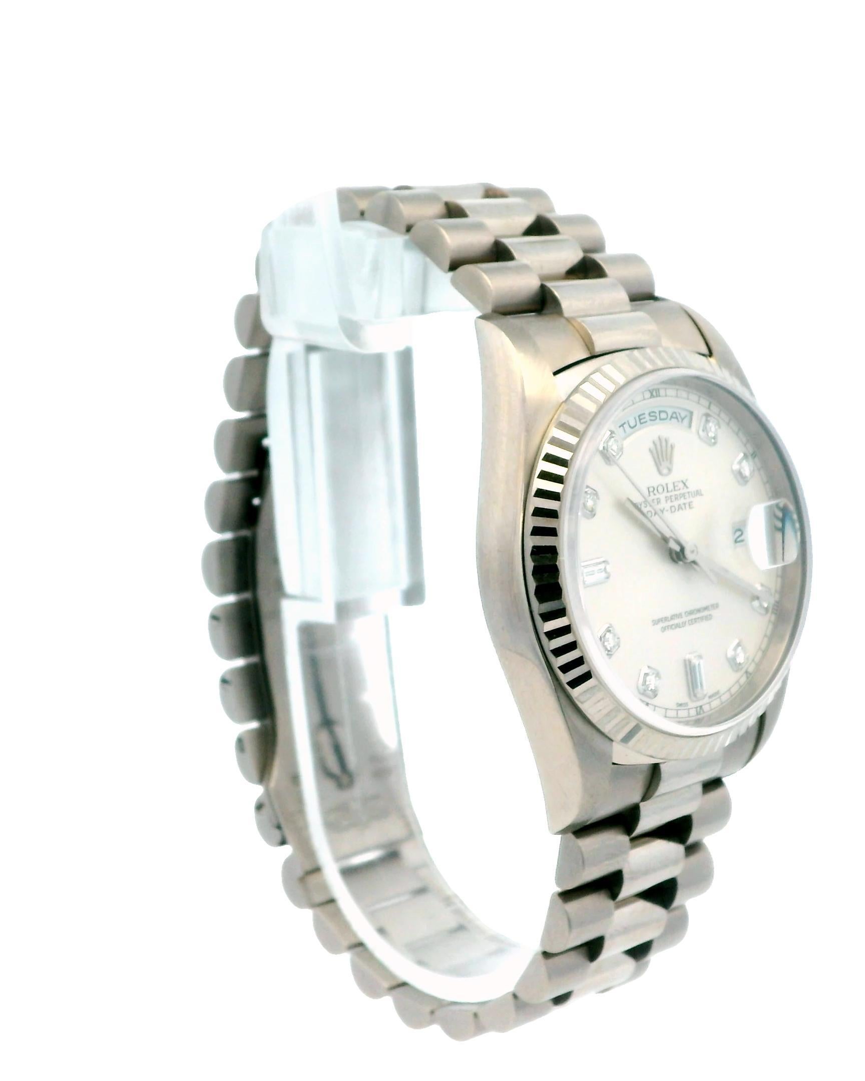 Rolex Day-Date 18239 Uhr aus 18 Karat Weißgold im Zustand „Hervorragend“ im Angebot in Great Neck Plaza, NY