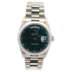 Rolex Day Date 18239 quadrante blu oro bianco 18 carati con documenti di servizio.