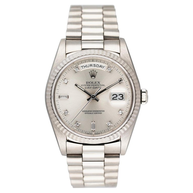 Rolex Day Date 18239 President 18K White Gold Diamond Dial Mens Watch For Sale