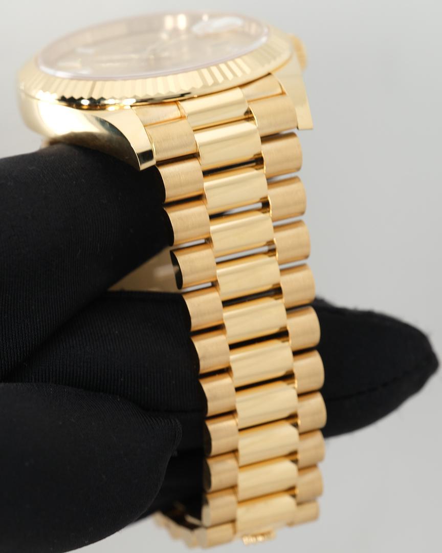 Baguette Cut Rolex Day-Date 18ct Yellow Gold Diamond Set Hour Markers 228238-0005 Wrist Watch For Sale