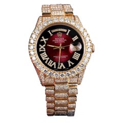 Rolex Day-Date 18k Gold Red Vignette Dial Frosted Watch 18038