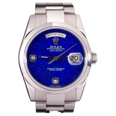 Rolex Day-Date 18K WG White Gold Lapis Dial Diamond 118209 Automatic Watch, 2000