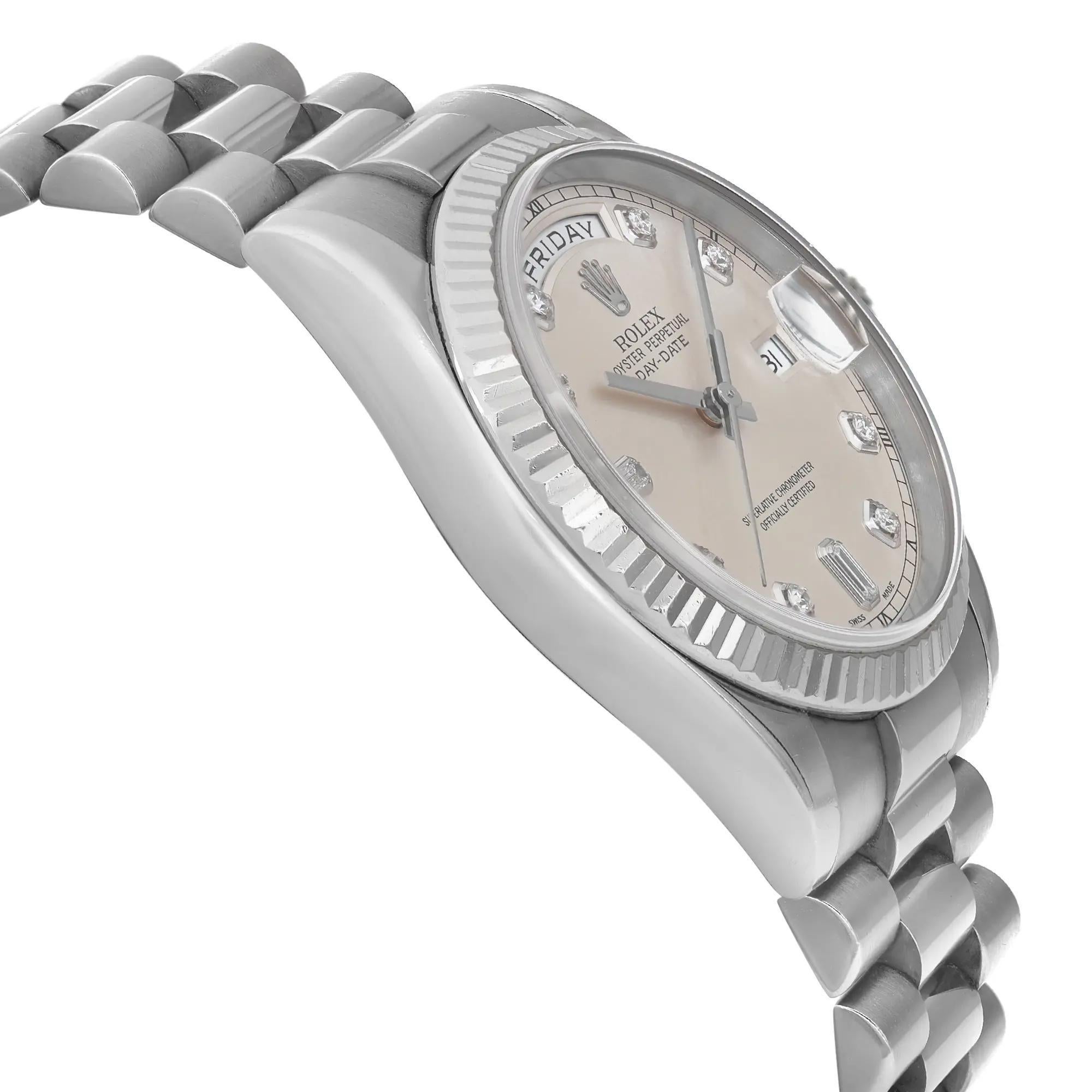 Men's Rolex Day-Date 18K White Gold Diamond Silver Dial Automatic Men Watch 118239  For Sale