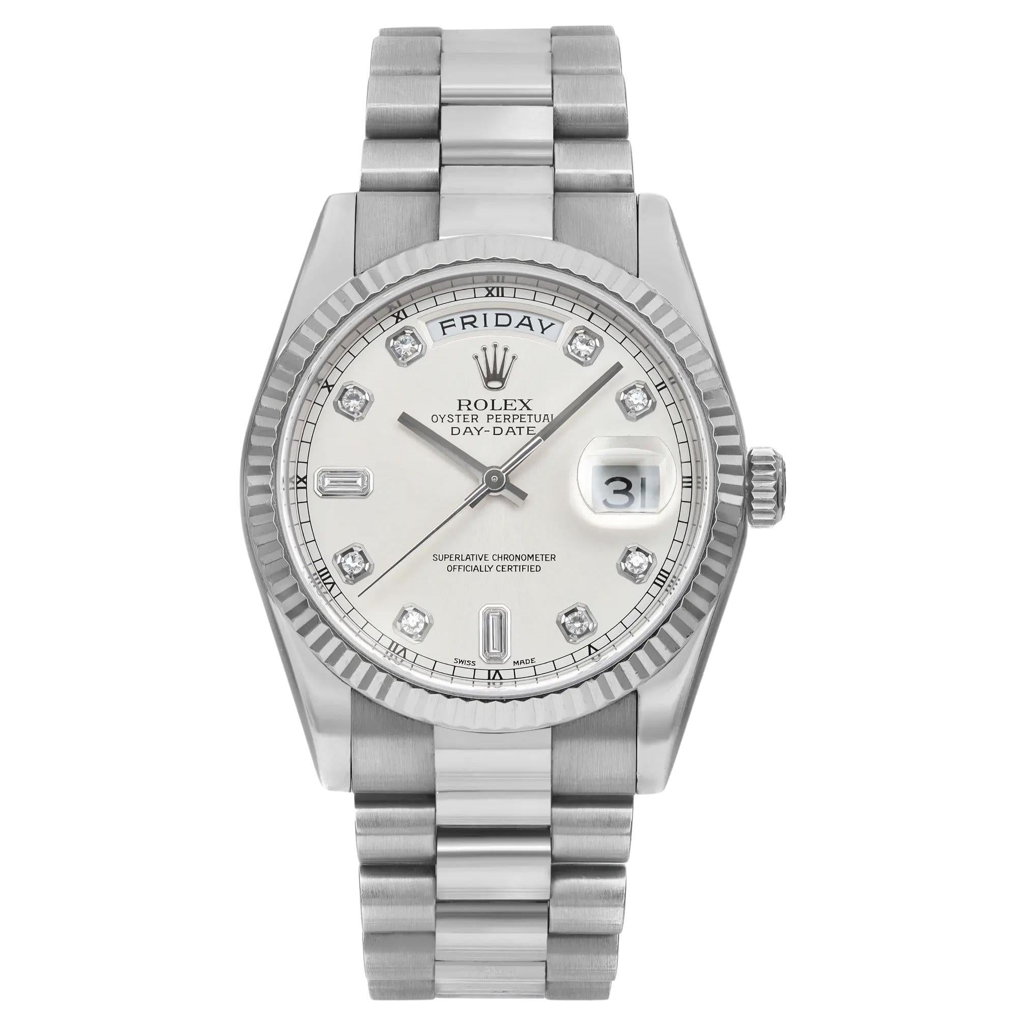 Rolex Day-Date 18K White Gold Diamond Silver Dial Automatic Men Watch 118239  For Sale