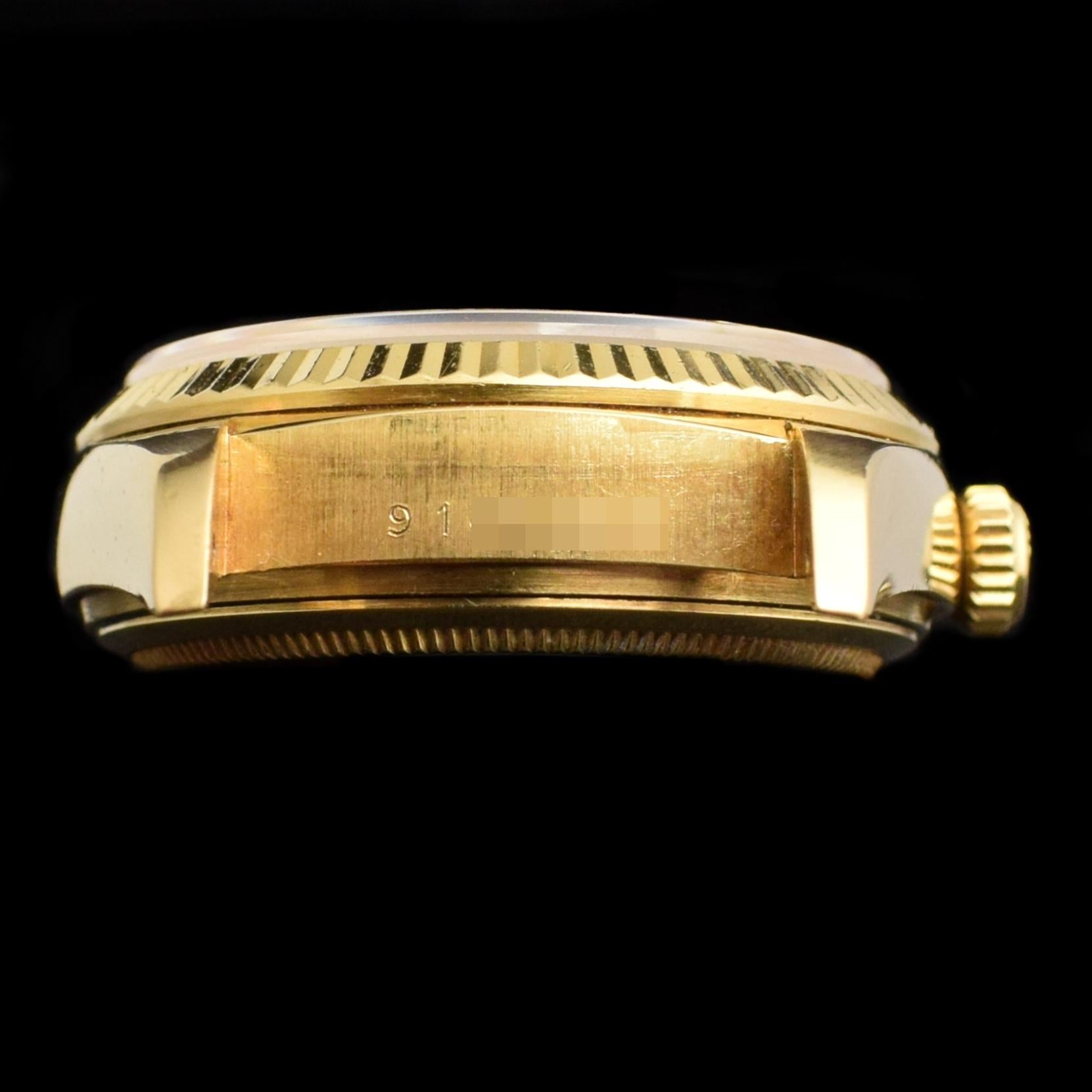 Rolex Day-Date 18K Yellow Gold Champagne Dial Diamond Indexes 18038 Watch 1985 In Good Condition In Central & Western District, HK