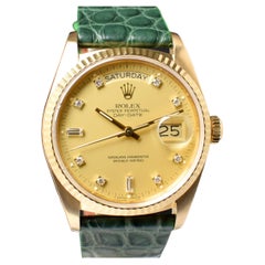 Retro Rolex Day-Date 18K Yellow Gold Champagne Dial Diamond Indexes 18038 Watch 1985