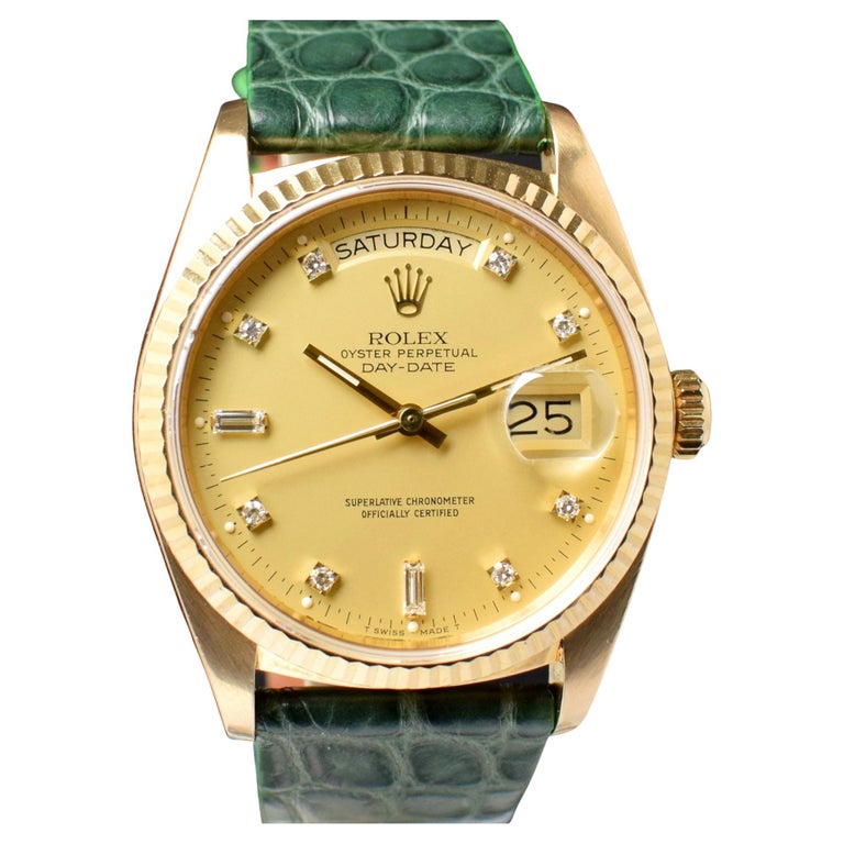 Rolex Day-Date 18K Yellow Gold Champagne Dial Diamond Indexes 18038 Watch  1985 For Sale at 1stDibs | day-date 18038, rolex 18038 champagne, rolex 1985  models