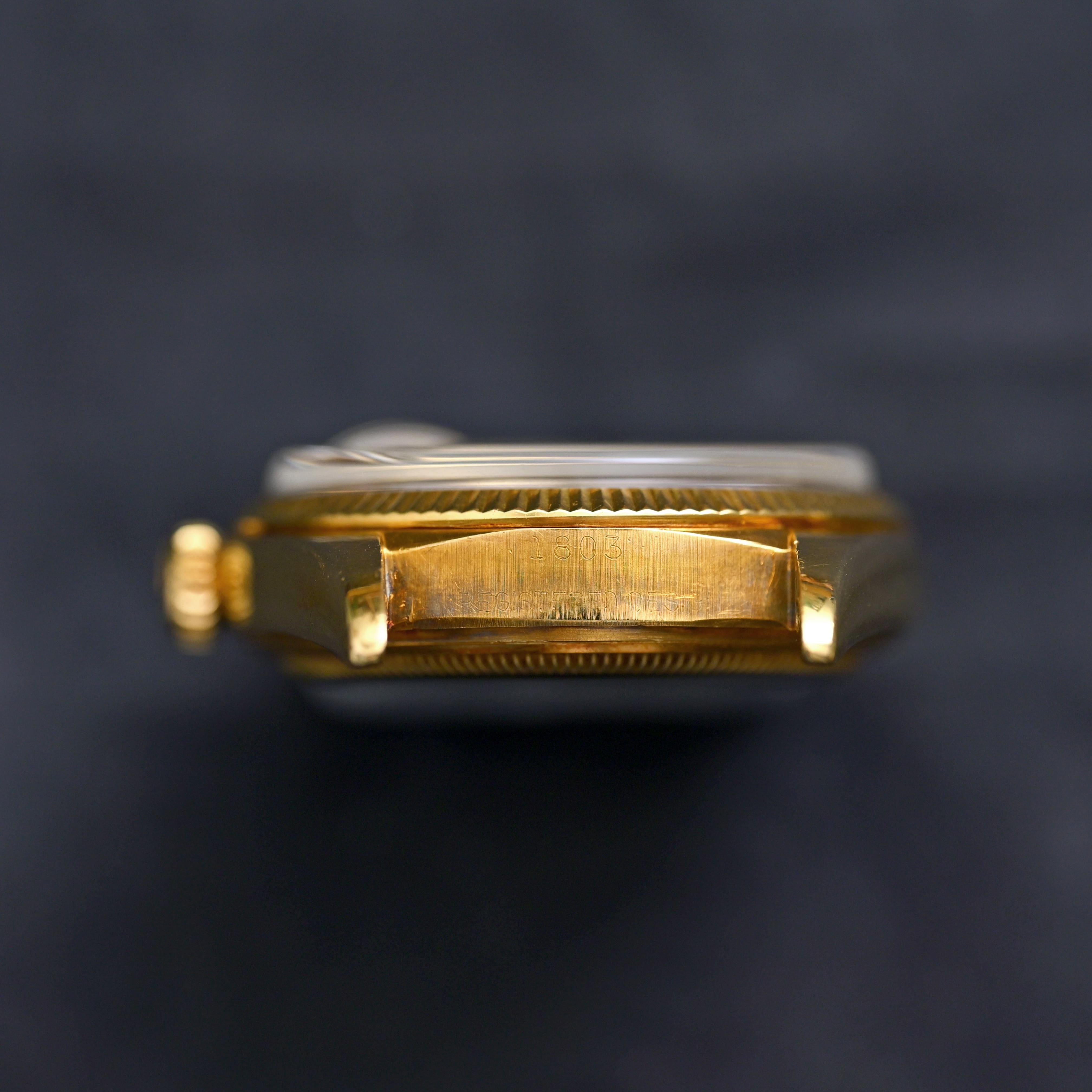 Rolex Day-Date 18K Yellow Gold Gold Dial 1803 Automatic Watch, 1962 In Good Condition In Central & Western District, HK