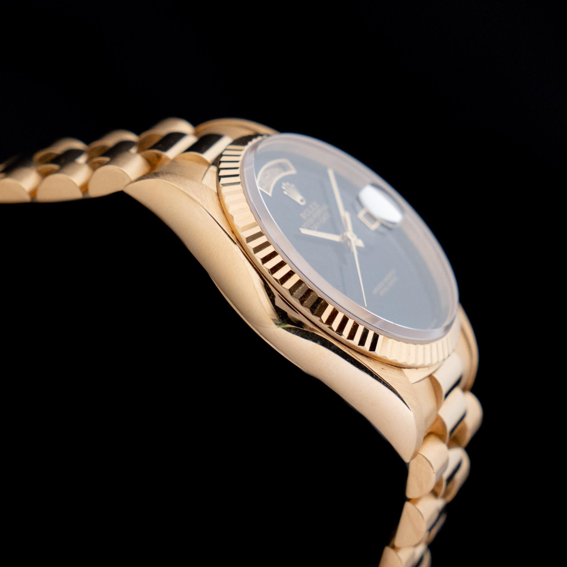 Rolex Day-Date 18K Gelbgold Onyx Schwarzes Stein Zifferblatt 18238 mit Papier, 1995 1