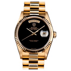 Used Rolex Day-Date 18K Yellow Gold Onyx Black Stone Dial 18238 w/ Paper, 1995