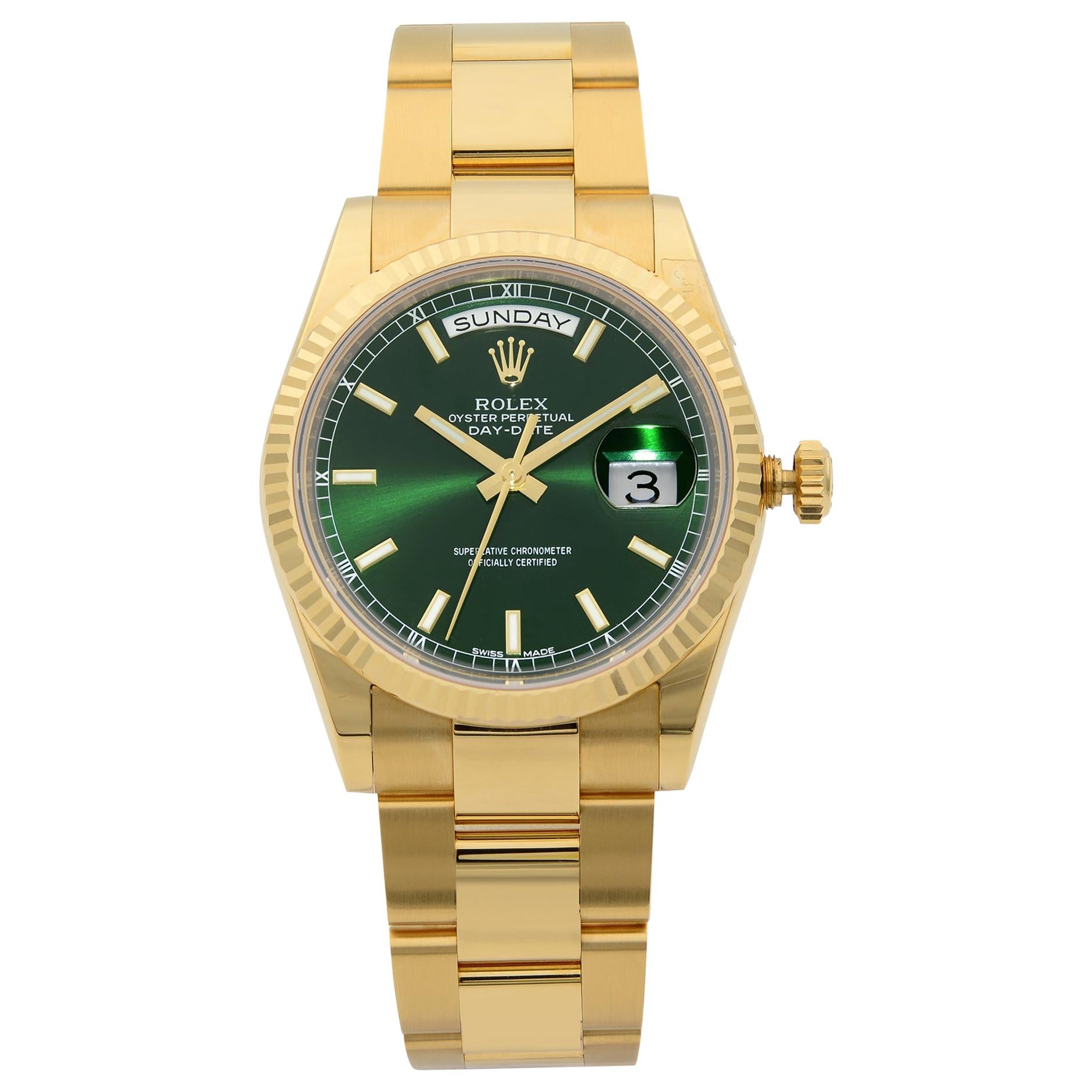 Rolex Day-Date 18 Karat Gold President Green Dial Automatic Men’s Watch 118238