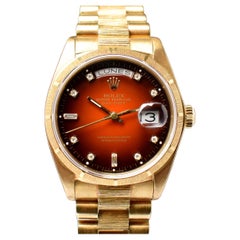Rolex Day-Date 18K Yellow Gold Vignette Ombre Red Dial Diamond 18078 Watch 1982