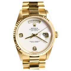 Rolex Day-Date 18K Yellow Gold Watch White Agate Stone Dial 18238 Full Set 1990